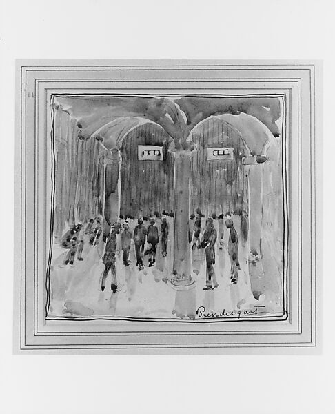 Corridors, Maurice Brazil Prendergast  (American, St. John’s, Newfoundland 1858–1924 New York), Watercolor wash, brown ink, and charcoal on off-white wove paper, American