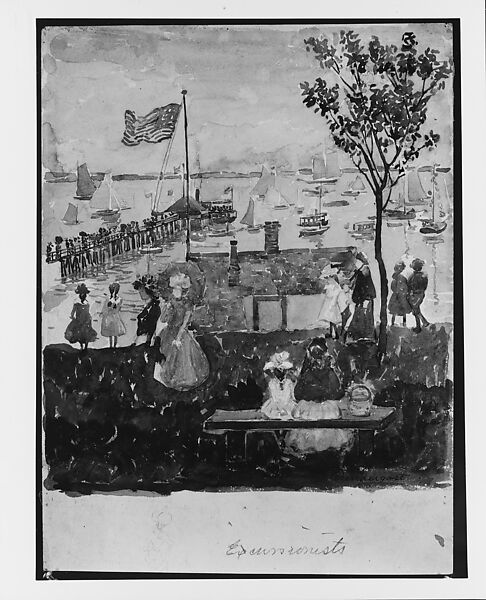 Excursionists, Nahant, Maurice Brazil Prendergast  (American, St. John’s, Newfoundland 1858–1924 New York), Watercolor, gouache, and graphite on off-white wove paper, American
