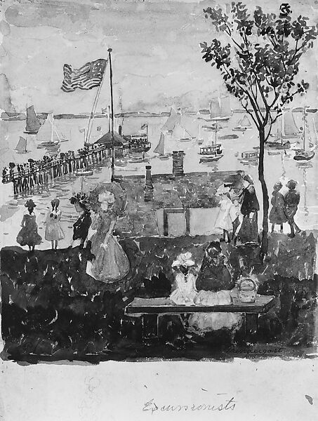 Excursionists, Nahant, Maurice Brazil Prendergast  (American, St. John’s, Newfoundland 1858–1924 New York), Watercolor, gouache, and graphite on off-white wove paper, American