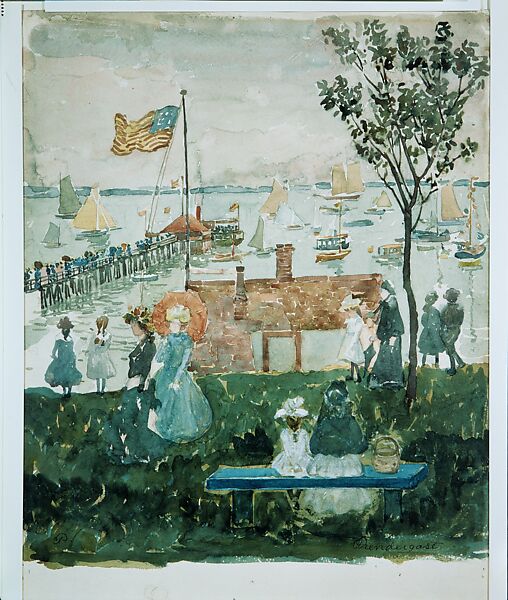 Excursionists, Nahant, Maurice Brazil Prendergast  (American, St. John’s, Newfoundland 1858–1924 New York), Watercolor, gouache, and graphite on off-white wove paper, American