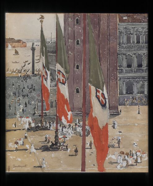 Piazza di San Marco, Maurice Brazil Prendergast  (American, St. John’s, Newfoundland 1858–1924 New York), Watercolor and graphite on off-white wove paper, American