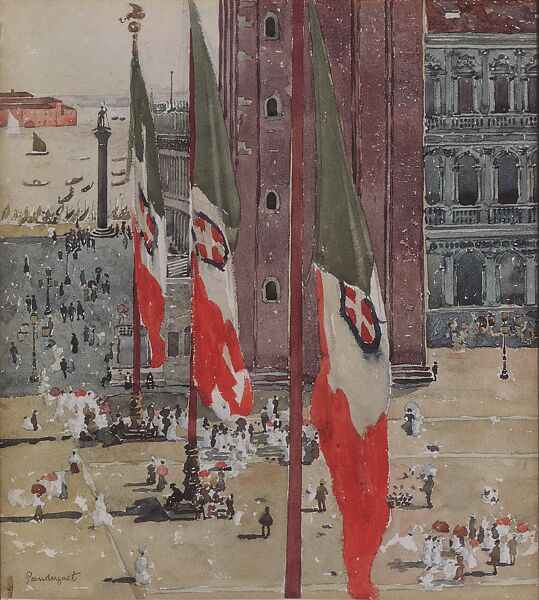 Piazza di San Marco, Maurice Brazil Prendergast  (American, St. John’s, Newfoundland 1858–1924 New York), Watercolor and graphite on off-white wove paper, American