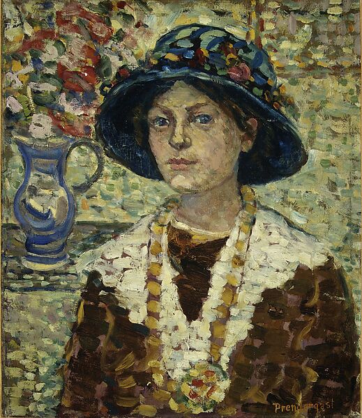 Portrait of a Girl with Flowers, Maurice Brazil Prendergast  (American, St. John’s, Newfoundland 1858–1924 New York), Oil on canvas, American 