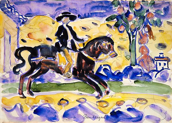 The Rider, Maurice Brazil Prendergast  (American, St. John’s, Newfoundland 1858–1924 New York), Watercolor and graphite on off-white wove paper, American 