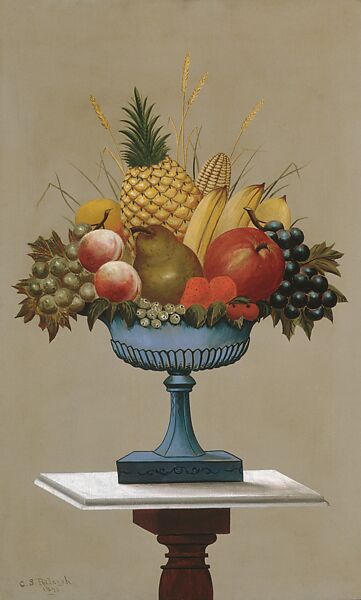 Fruit with Blue-footed Bowl, Charles Sidney Raleigh (1830–1925), Oil on canvas, American 