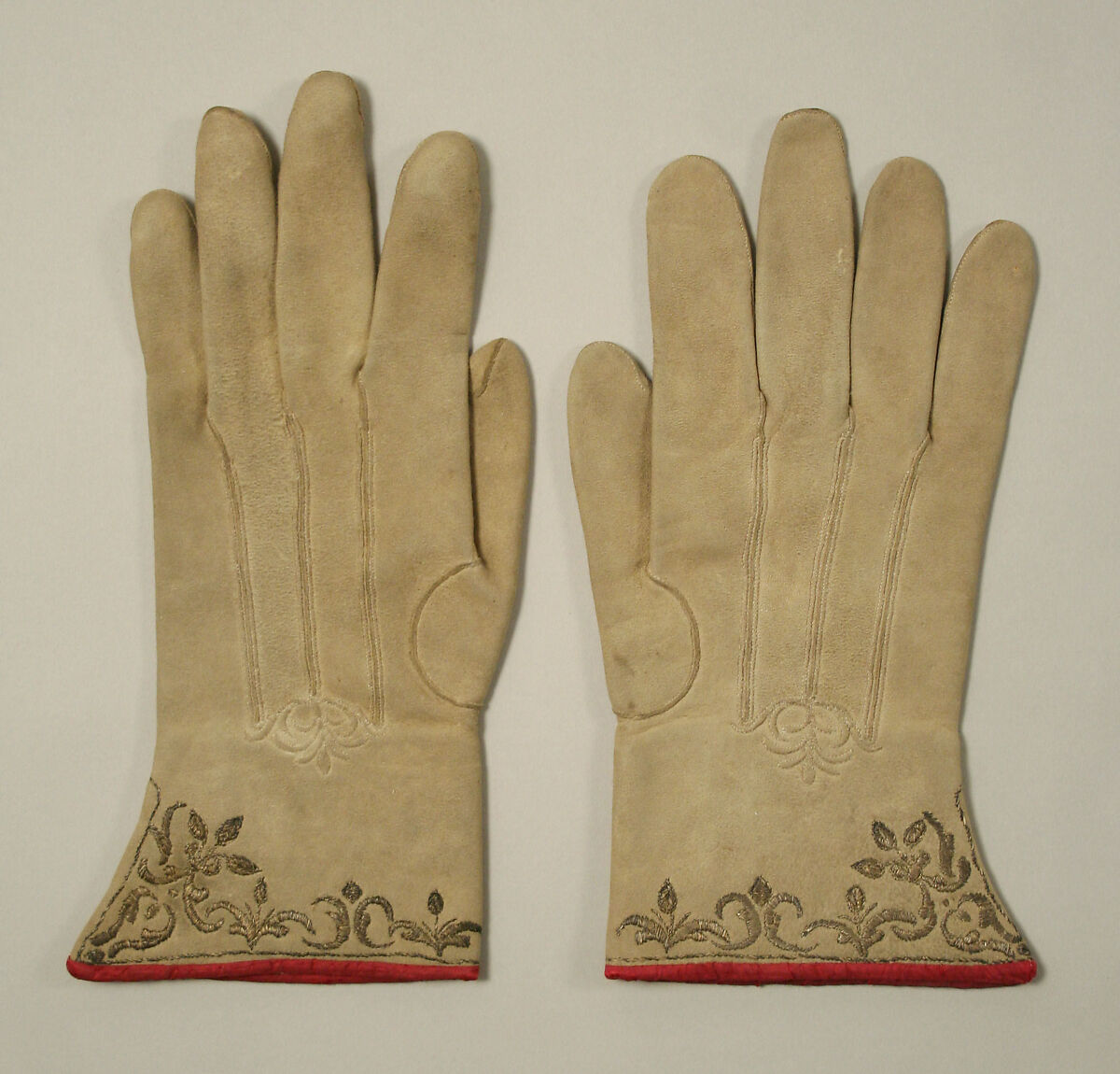 Gloves, leather, silk, French 