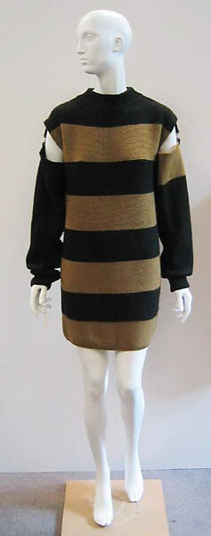 Dress, Issey Miyake (Japanese, 1938–2022), a-c) wool/silk blend; d,e) metal, Japanese 