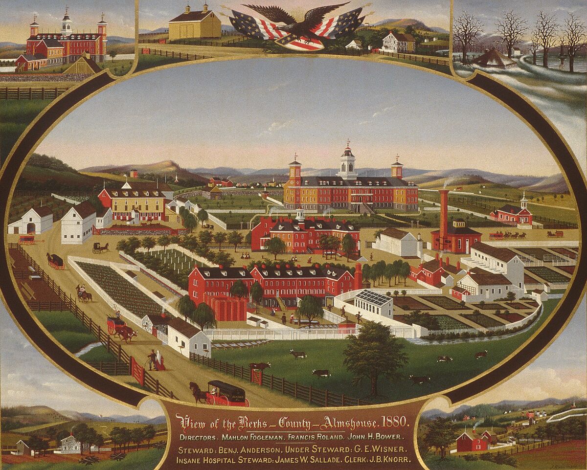 Berks County Almshouse, 1880, John Rasmussen (1828–1895), Oil and gold paint on zinc, American 