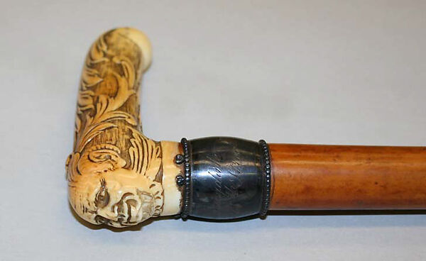 Cane, wood, ivory, metal, American or European