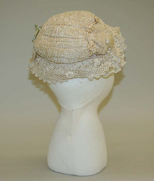 Boudoir cap, silk, cotton, probably French