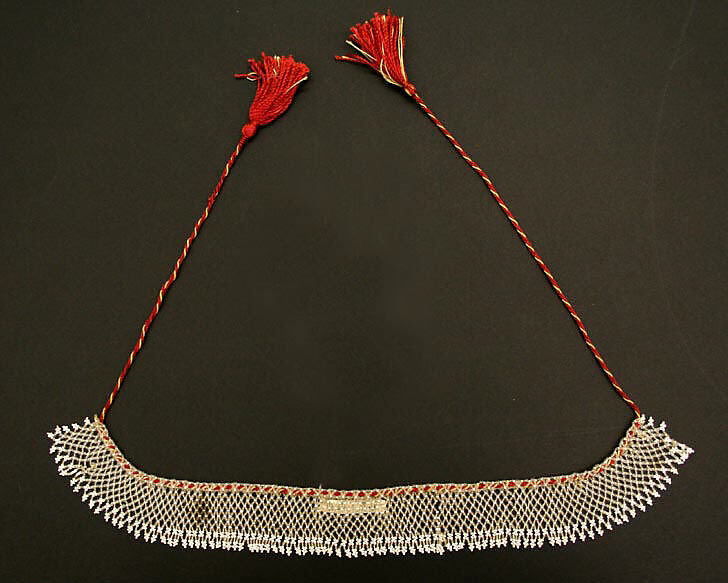 Collar, silk, glass beads, American or European 