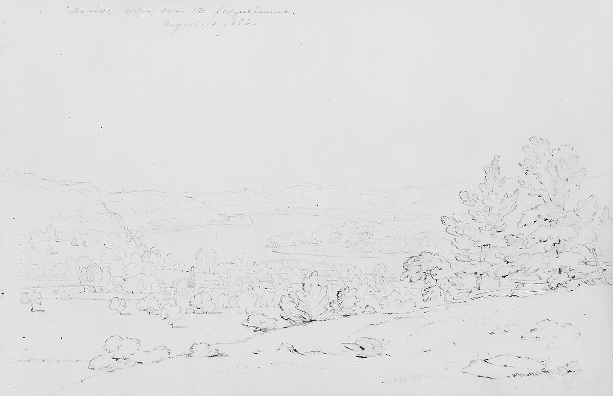 Cattawissa, Looking Down the Susquehanna, Thomas Addison Richards (1820–1900), Graphite on off-white wove paper, American 