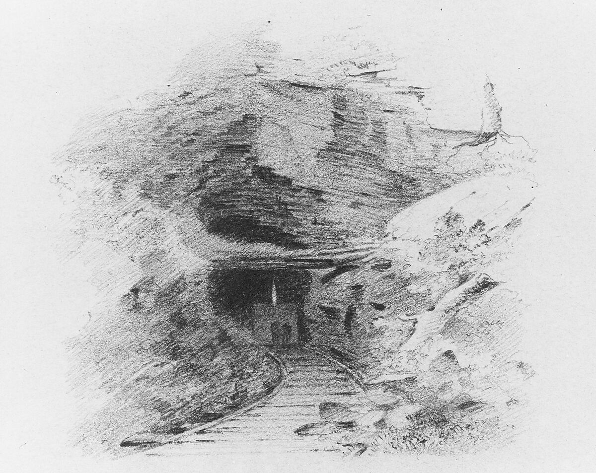 Entrance to a Coal Mine in the Valley of Wyoming, Pennsylvania (Entrance to a Coal Mine, Susquehanna), Thomas Addison Richards (1820–1900), Graphite and white chalk on brown wove paper, American 