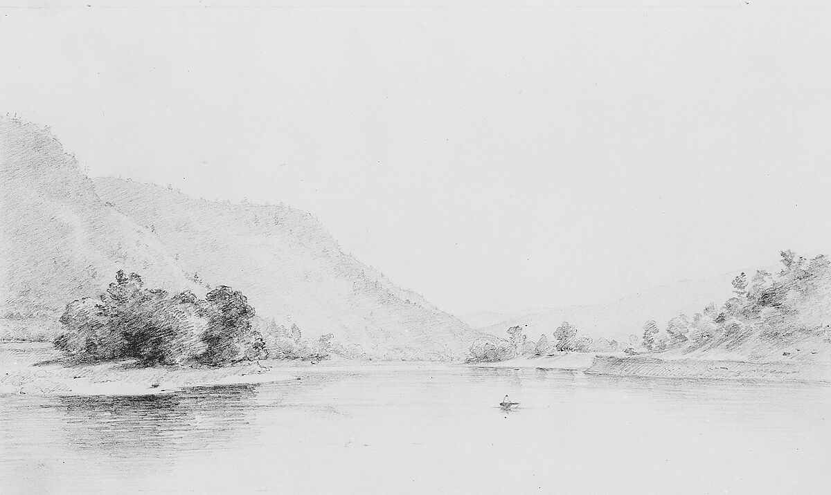 Nanticoke, Pennsylvania (The Susquehanna at Nanticoke), Thomas Addison Richards (1820–1900), Graphite on off-white wove paper, American 