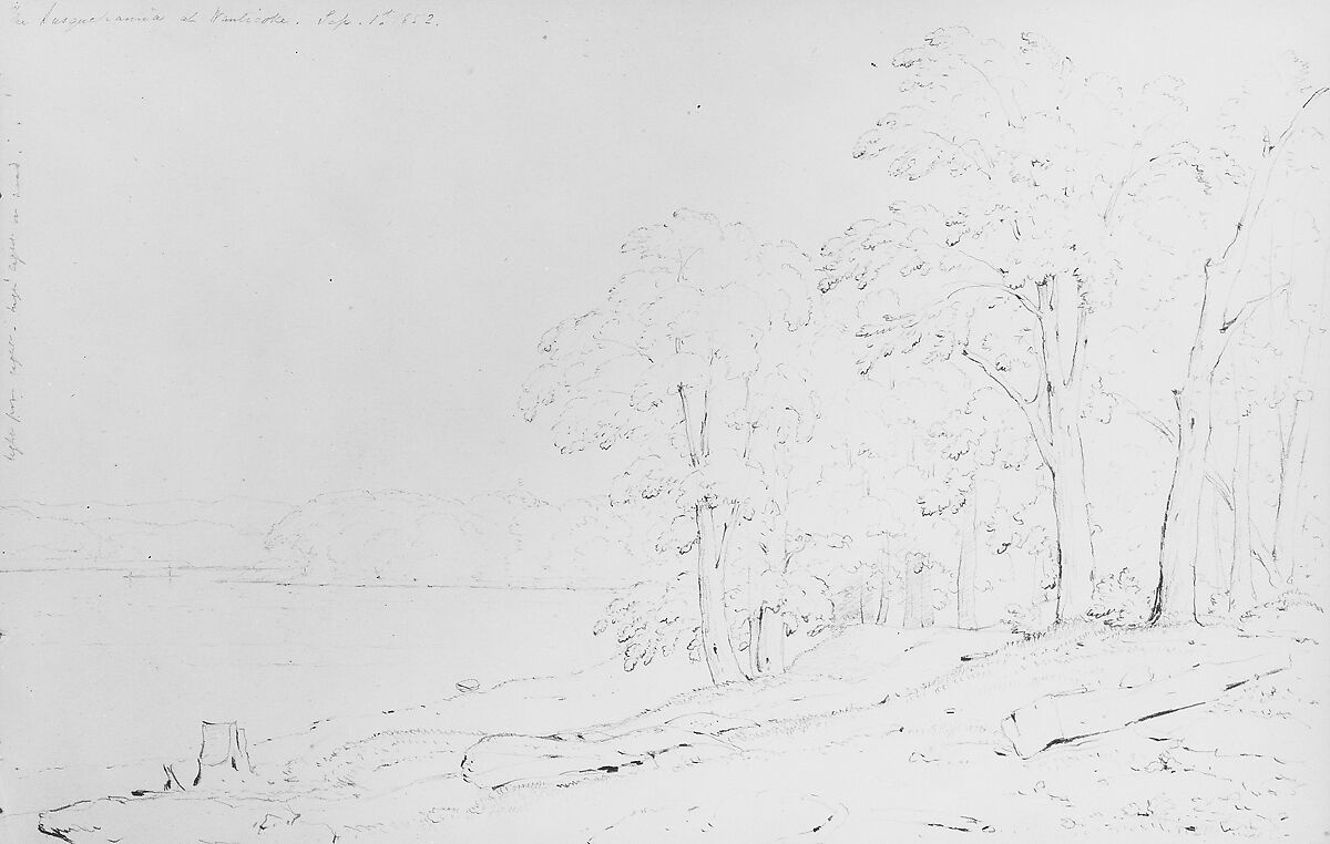 The Susquehanna at Nanticoke (River Walk on the Susquehanna), Thomas Addison Richards (1820–1900), Graphite on off-white wove paper, American 