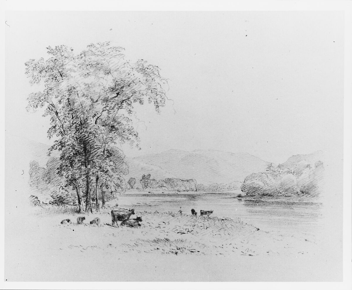Susquehanna below Nanticoke, Pennsylvania, Thomas Addison Richards (1820–1900), Graphite on off-white wove paper, American
