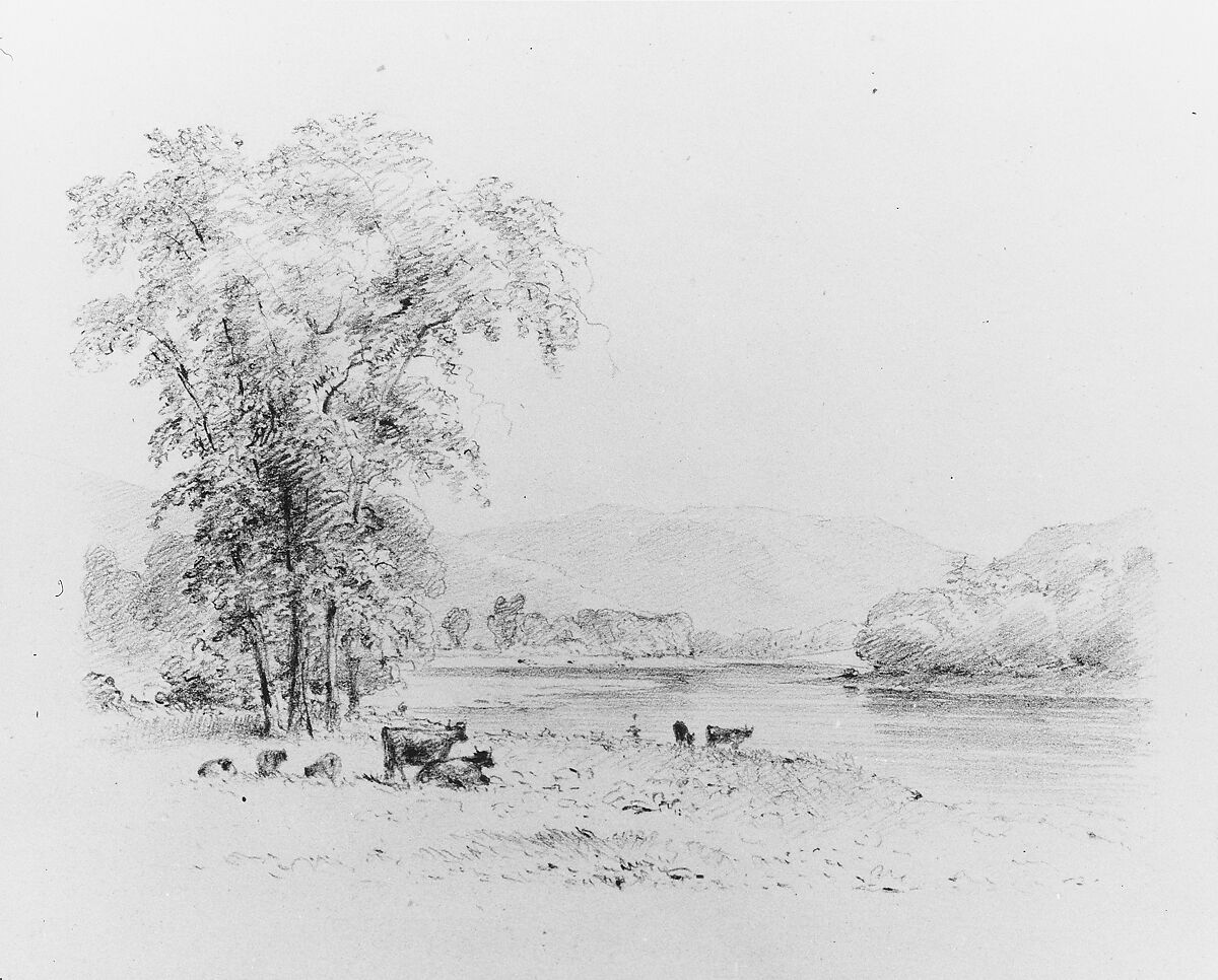 Susquehanna below Nanticoke, Pennsylvania, Thomas Addison Richards (1820–1900), Graphite on off-white wove paper, American 