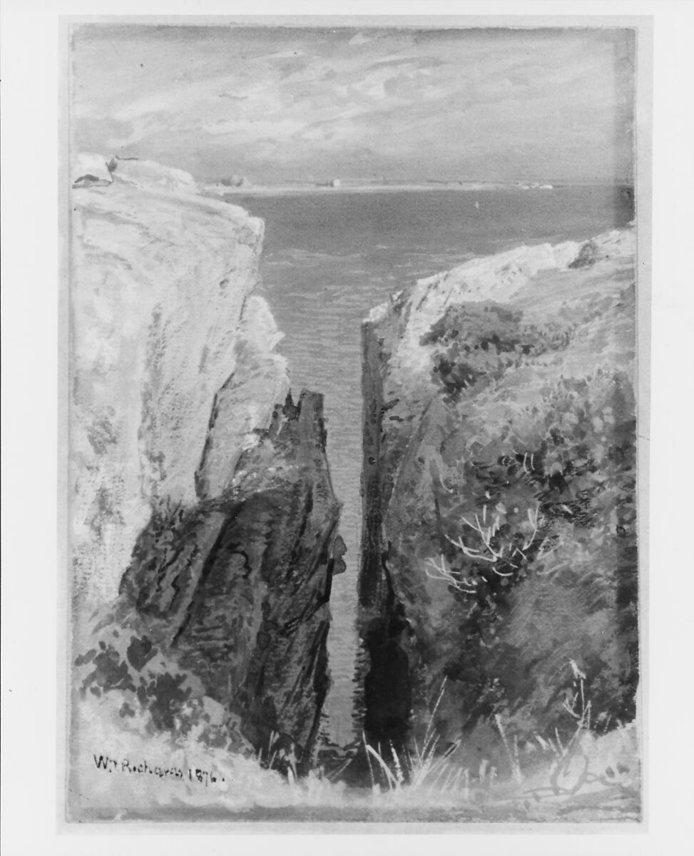 Between the Cliffs, Newport, William Trost Richards (American, Philadelphia, Pennsylvania 1833–1905 Newport, Rhode Island), Gouache and watercolor on off-white wove paper, American