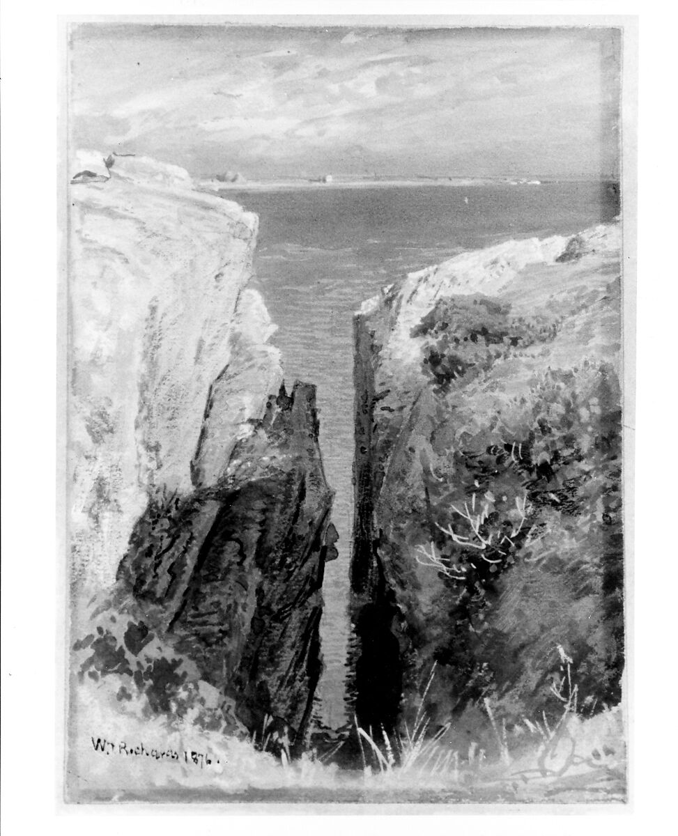 Between the Cliffs, Newport, William Trost Richards (American, Philadelphia, Pennsylvania 1833–1905 Newport, Rhode Island), Gouache and watercolor on off-white wove paper, American