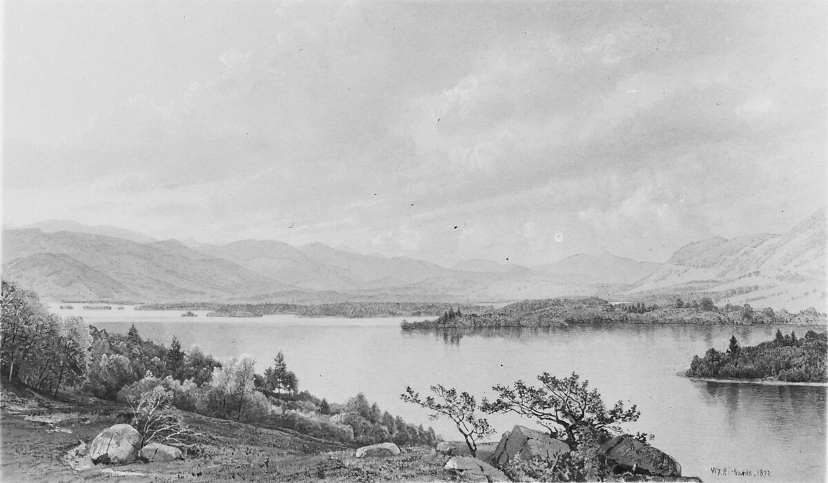 Lake Squam and the Sandwich Mountains, William Trost Richards (American, Philadelphia, Pennsylvania 1833–1905 Newport, Rhode Island), Watercolor, gouache, and graphite on light gray wove paper, American