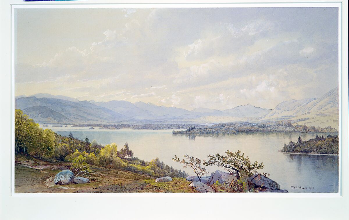 Lake Squam and the Sandwich Mountains, William Trost Richards (American, Philadelphia, Pennsylvania 1833–1905 Newport, Rhode Island), Watercolor, gouache, and graphite on light gray wove paper, American