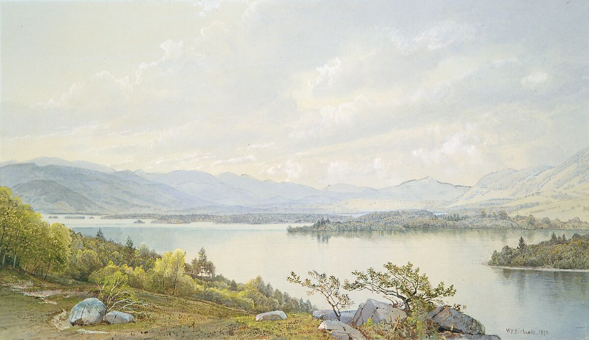 Lake Squam and the Sandwich Mountains, William Trost Richards  American, Watercolor, gouache, and graphite on light gray wove paper, American