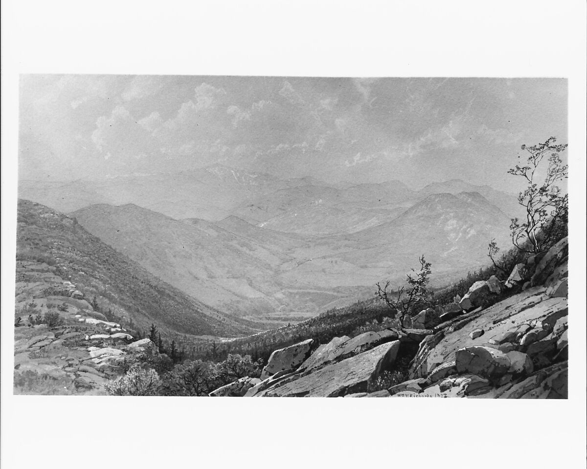 The Mount Washington Range, from Mount Kearsarge, William Trost Richards (American, Philadelphia, Pennsylvania 1833–1905 Newport, Rhode Island), Watercolor, gouache, and graphite on light gray-green wove paper, American