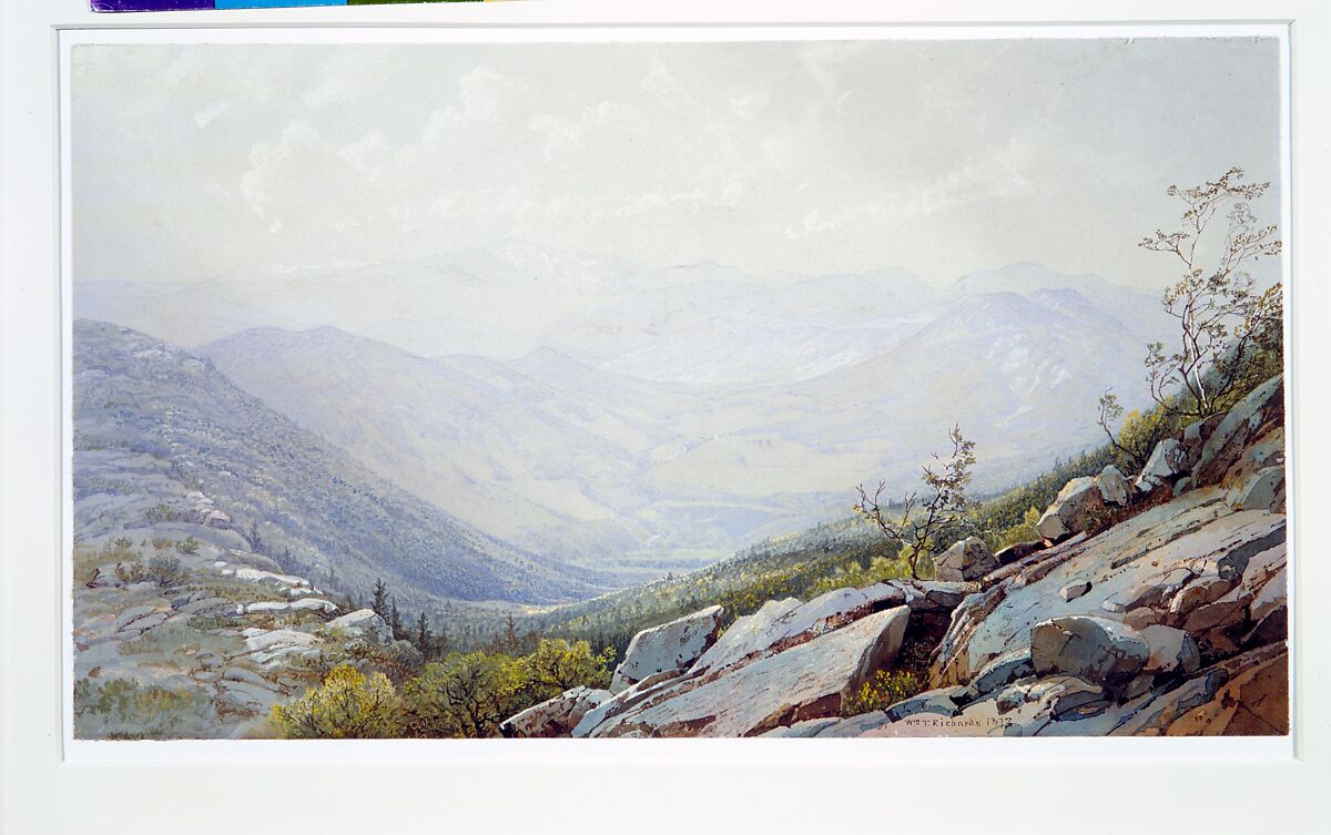 The Mount Washington Range, from Mount Kearsarge, William Trost Richards (American, Philadelphia, Pennsylvania 1833–1905 Newport, Rhode Island), Watercolor, gouache, and graphite on light gray-green wove paper, American