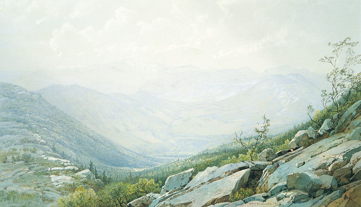 The Mount Washington Range, from Mount Kearsarge, William Trost Richards (American, Philadelphia, Pennsylvania 1833–1905 Newport, Rhode Island), Watercolor, gouache, and graphite on light gray-green wove paper, American 