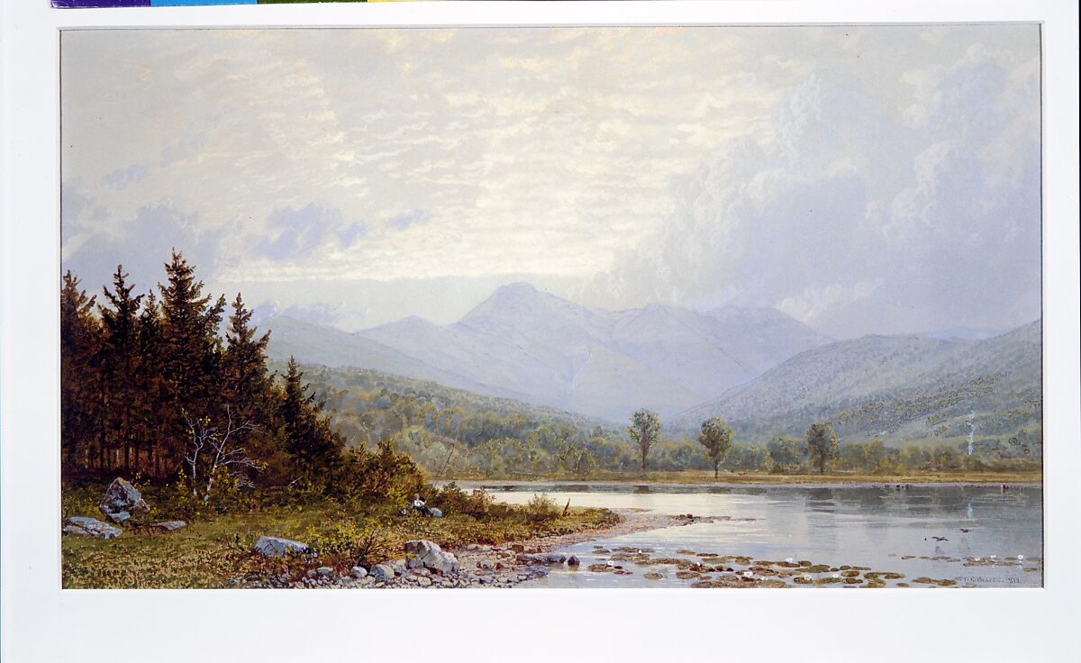 Sunset on Mount Chocorua, New Hampshire, William Trost Richards (American, Philadelphia, Pennsylvania 1833–1905 Newport, Rhode Island), Watercolor, gouache, and graphite on gray-green wove paper, American