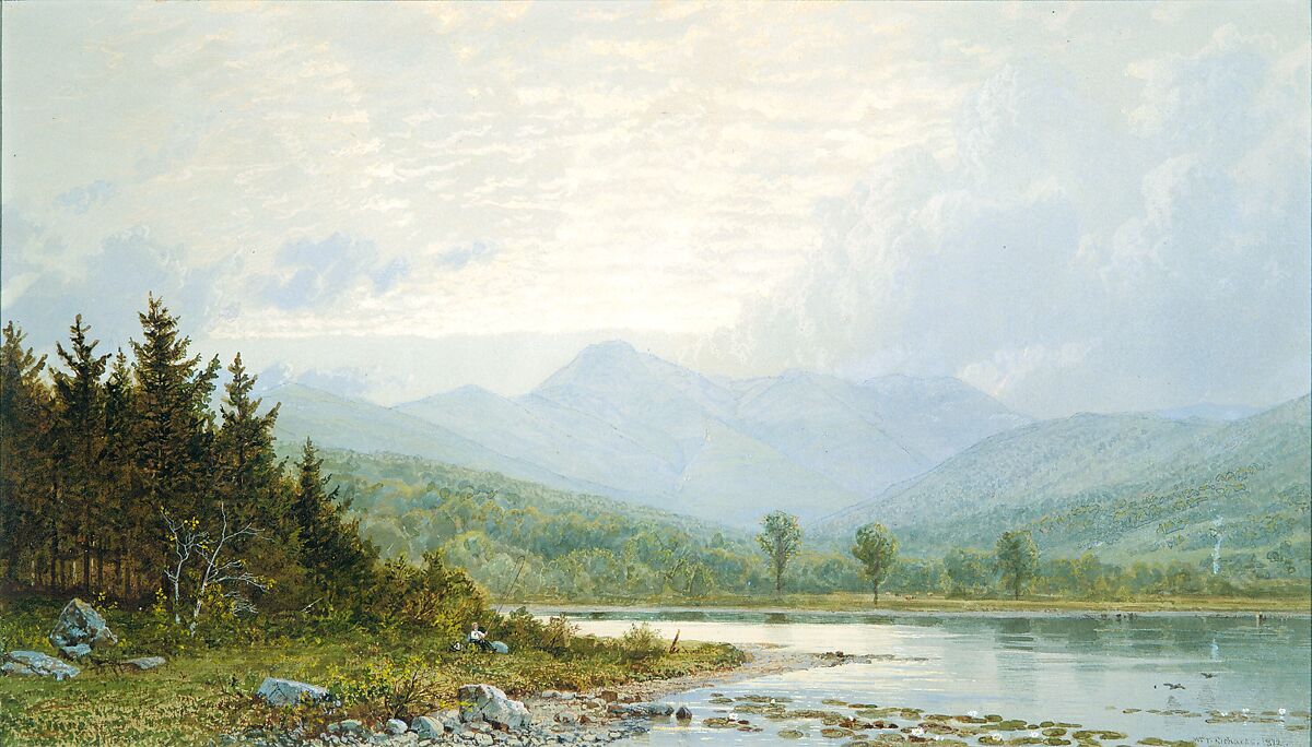 Sunset on Mount Chocorua, New Hampshire, William Trost Richards (American, Philadelphia, Pennsylvania 1833–1905 Newport, Rhode Island), Watercolor, gouache, and graphite on gray-green wove paper, American 