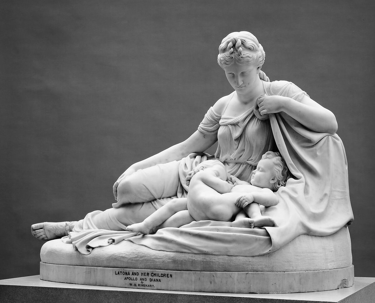 Latona and Her Children, Apollo and Diana, William Henry Rinehart (American, Union Bridge, Maryland 1825–1874 Rome), Marble, American 