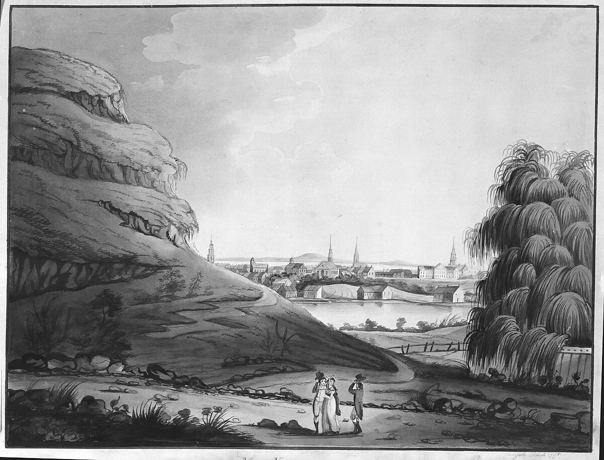 Collect Pond, New York City, Attributed to Archibald Robertson (American, Moneymusk, Scotland 1765–1835 New York), Watercolor and black chalk on off-white laid paper, American