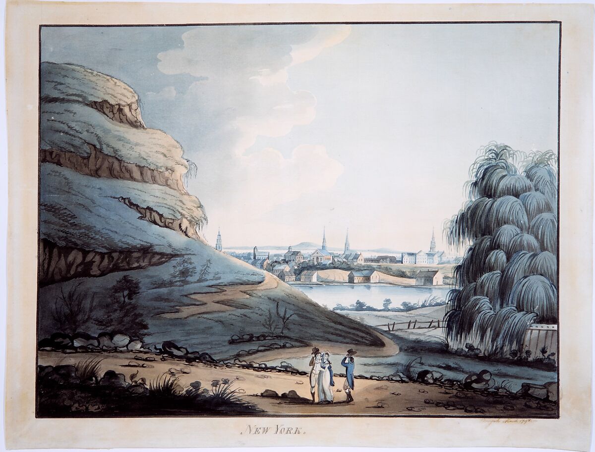 Collect Pond, New York City, Attributed to Archibald Robertson (American, Moneymusk, Scotland 1765–1835 New York), Watercolor and black chalk on off-white laid paper, American