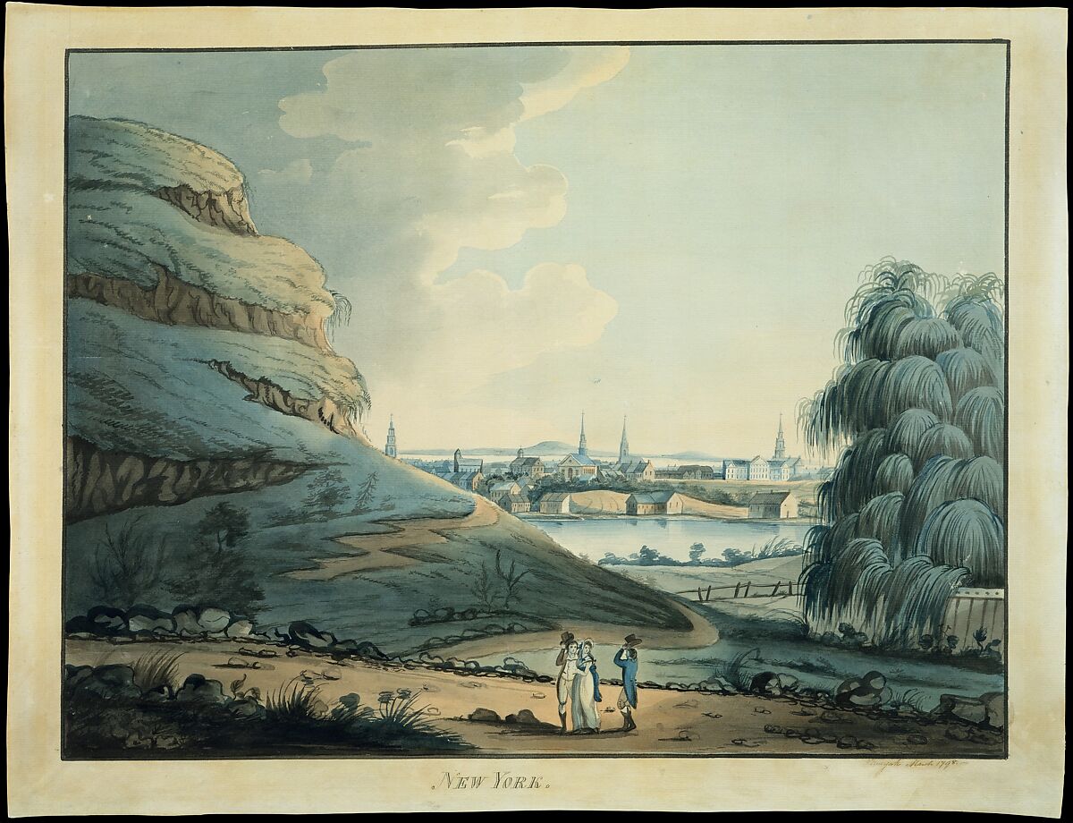 Collect Pond, New York City, Attributed to Archibald Robertson (American, Moneymusk, Scotland 1765–1835 New York), Watercolor and black chalk on off-white laid paper, American 