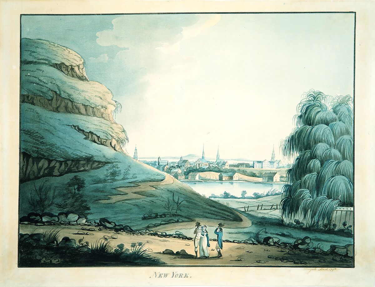 Collect Pond, New York City, Attributed to Archibald Robertson (American, Moneymusk, Scotland 1765–1835 New York), Watercolor and black chalk on off-white laid paper, American