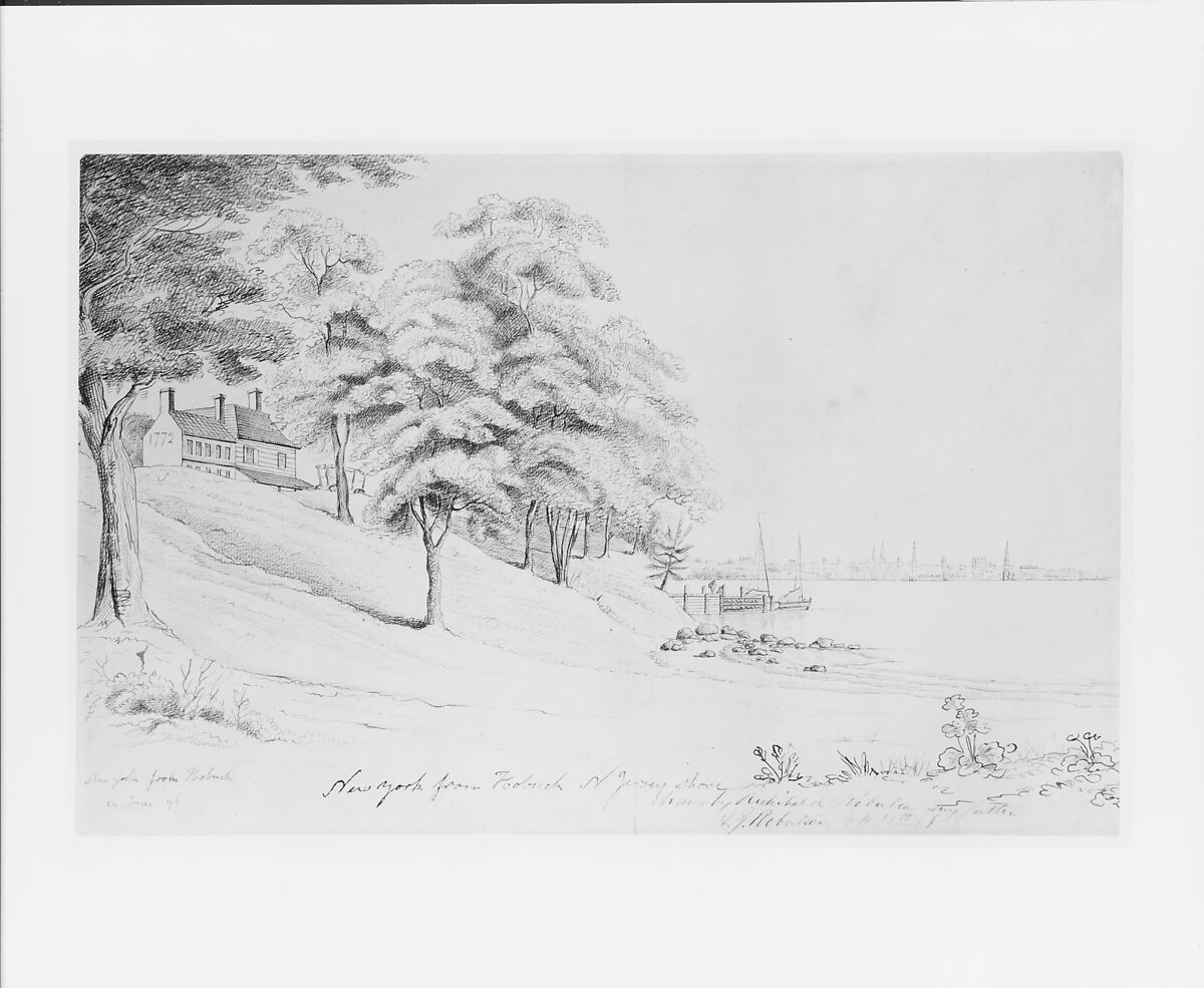 New York from Hobuck, Alexander Robertson (1772–1841), Pen and iron-gall ink on off-white laid paper, American