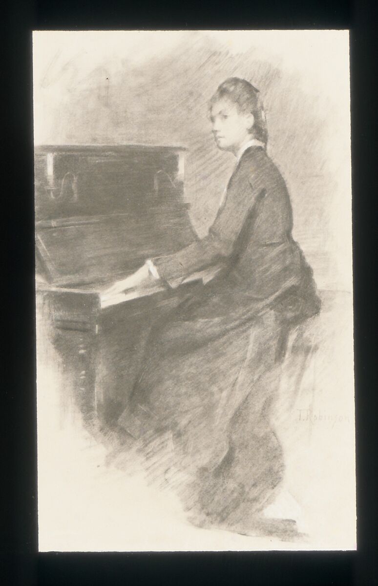 At the Piano, Theodore Robinson (1852–1896), Charcoal and gouache on off-white wove paper, American