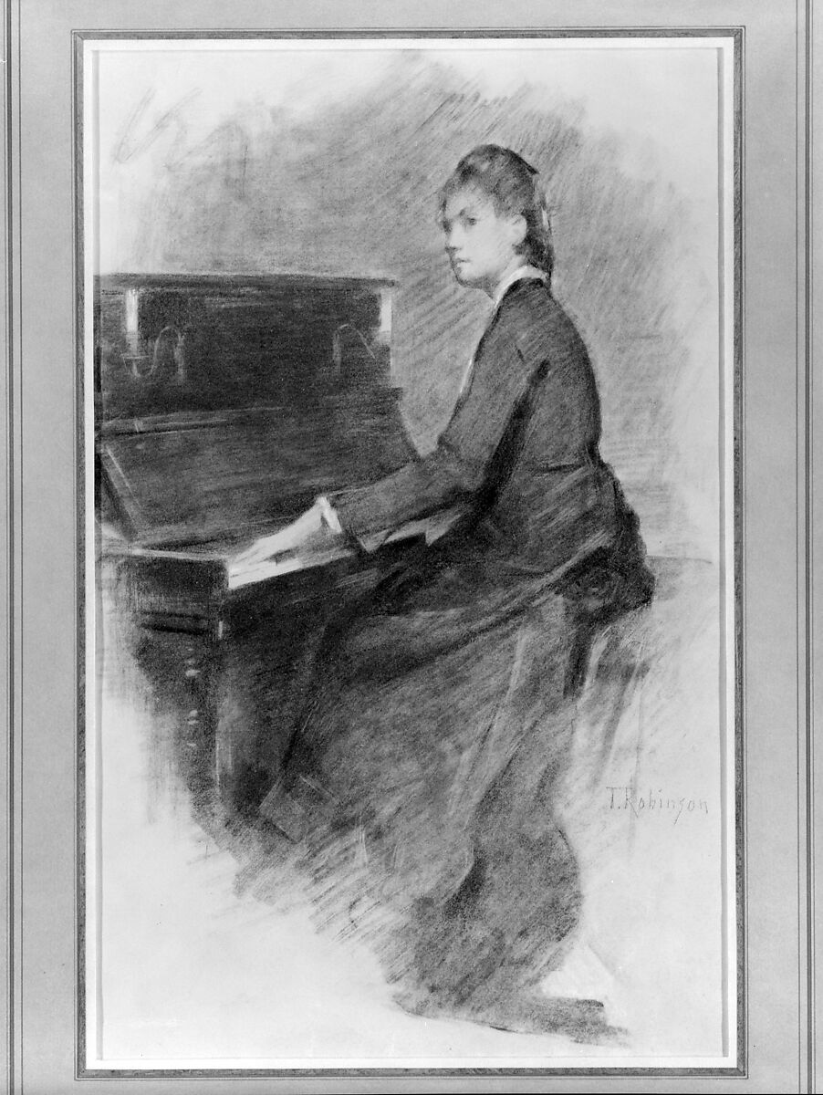 At the Piano, Theodore Robinson (1852–1896), Charcoal and gouache on off-white wove paper, American