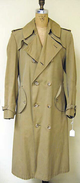 Trench coat, Bill Blass (American, Fort Wayne, Indiana 1922–2002 New Preston, Connecticut), a) cotton, plastic; b-d) cotton, metal; e-f) cotton, American