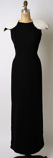 Evening dress, Carolina Herrera (American, born Venezuela, 1939), wool, plastic, glass, synthetic, American 