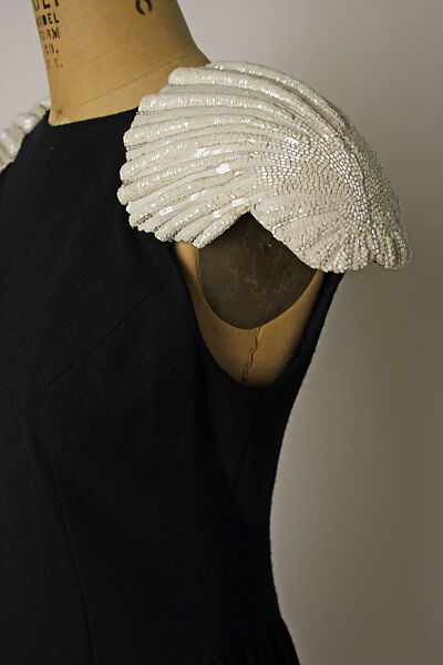 Evening dress, Carolina Herrera (American, born Venezuela, 1939), wool, plastic, glass, synthetic, American