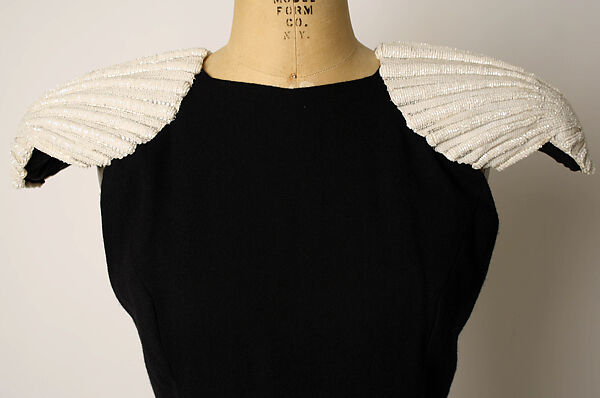 Evening dress, Carolina Herrera (American, born Venezuela, 1939), wool, plastic, glass, synthetic, American