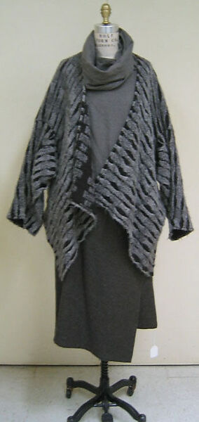Ensemble, Issey Miyake (Japanese, 1938–2022), a) wool/acrylic blend; b) wool/nylon blend; c) wool/linen blend, Japanese