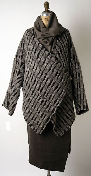 Ensemble, Issey Miyake (Japanese, 1938–2022), a) wool/acrylic blend; b) wool/nylon blend; c) wool/linen blend, Japanese