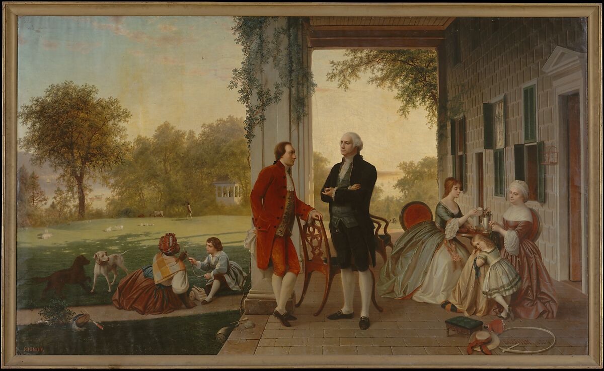 Washington and Lafayette at Mount Vernon, 1784 (The Home of Washington after the War), Thomas Pritchard Rossiter  American, Oil on canvas, American