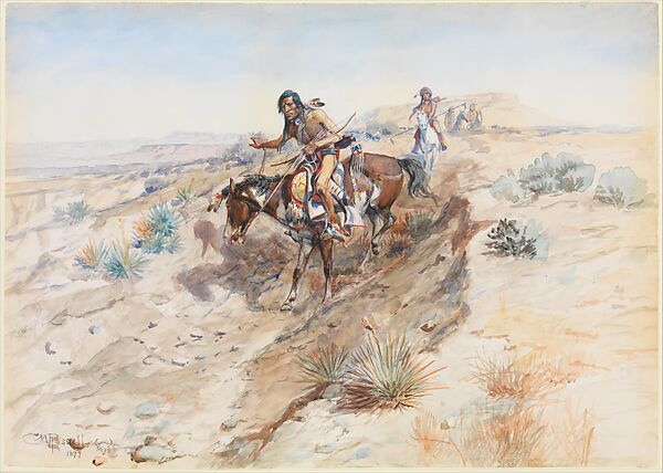 Indian Braves, Charles M. Russell (American, St. Louis, Missouri 1864–1926 Great Falls, Montana), Watercolor on paper, American 