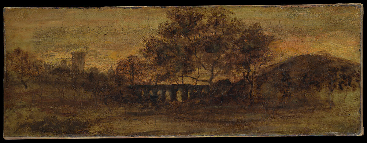 The Bridge, Albert Pinkham Ryder (American, New Bedford, Massachusetts 1847–1917 Elmhurst, New York), Oil on gilt leather, American 