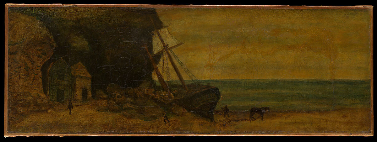 The Smugglers' Cove, Albert Pinkham Ryder (American, New Bedford, Massachusetts 1847–1917 Elmhurst, New York), Oil on gilt leather, American 