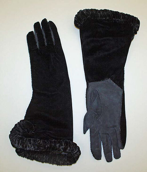 Gloves, rayon, leather, probably American 